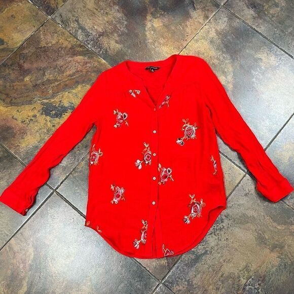 Zac & Rachel Floral Retro Button Up Long Sleeve Top Medium - Picture 4 of 11